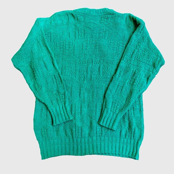 Vtg Lake Harmony USA Knit Sweater Sz M Textured Teal Southwestern Preppy - Picture 2 of 10